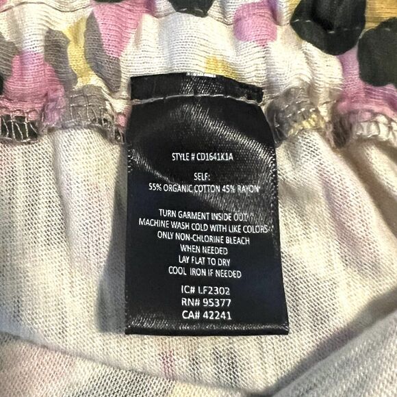 Sanctuary Drawstring T-Shirt Dress Women's Large Tan Floral Pull-On Ruched Side - Picture 7 of 7